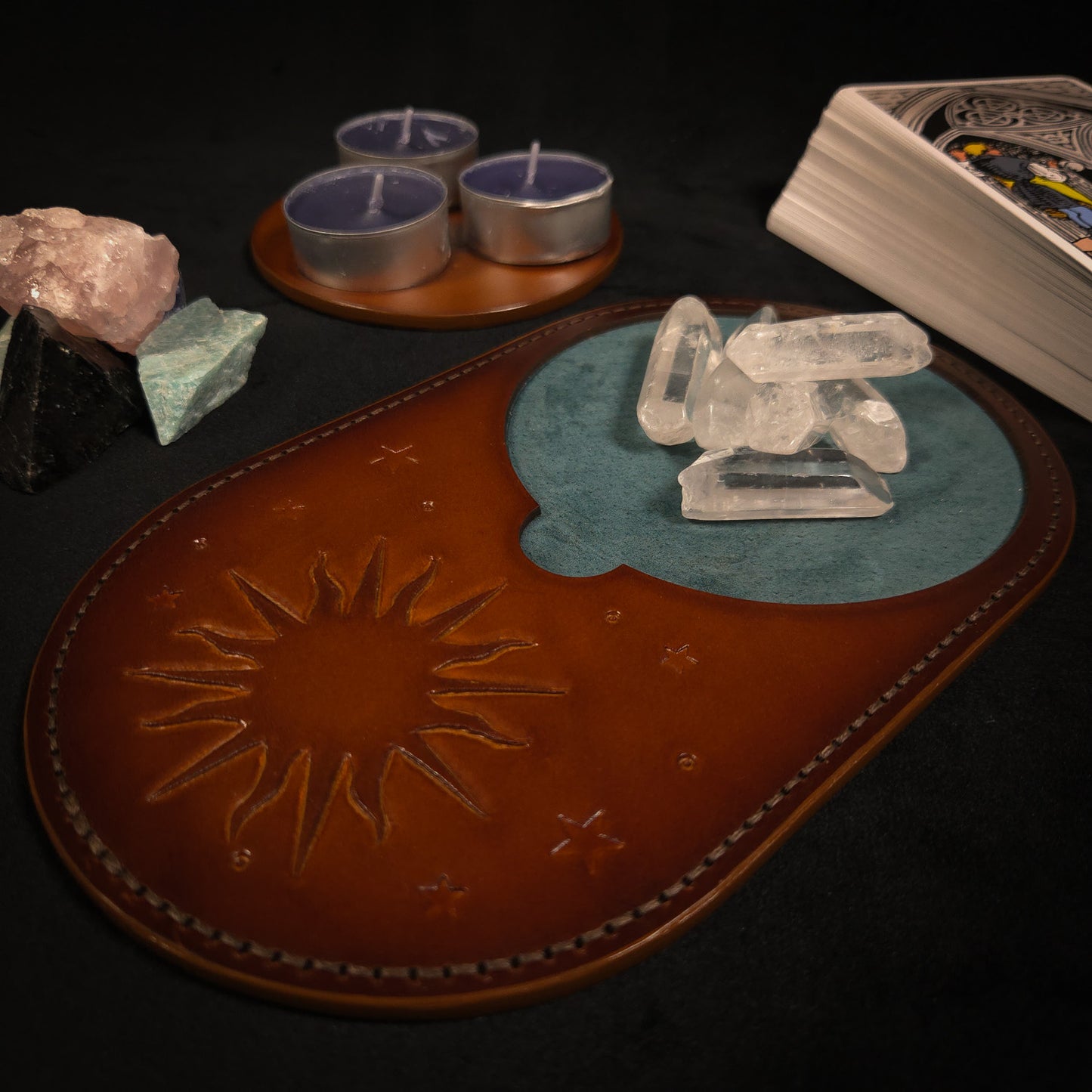 Handmade Leather Ritual Tealight Tray Set (3-Slot)