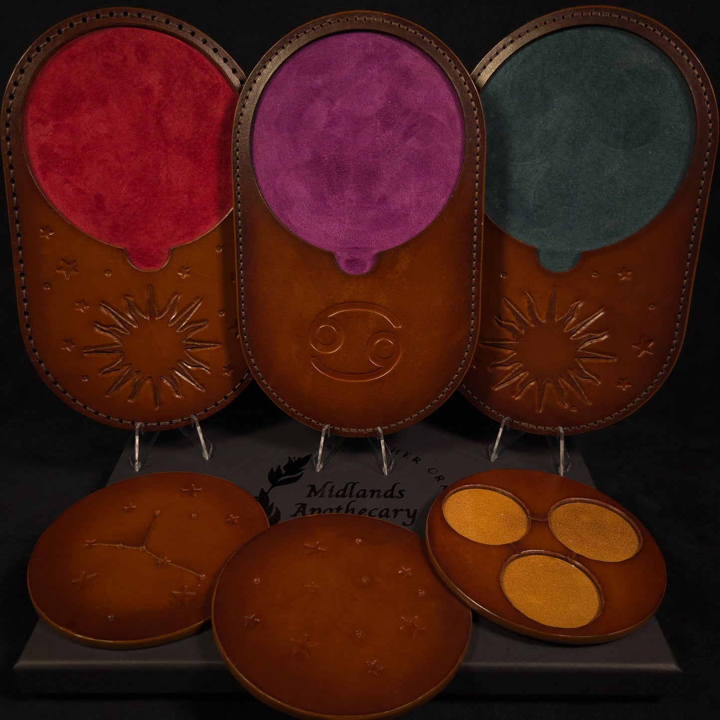 Handmade Leather Ritual Tealight Tray Set (3-Slot)