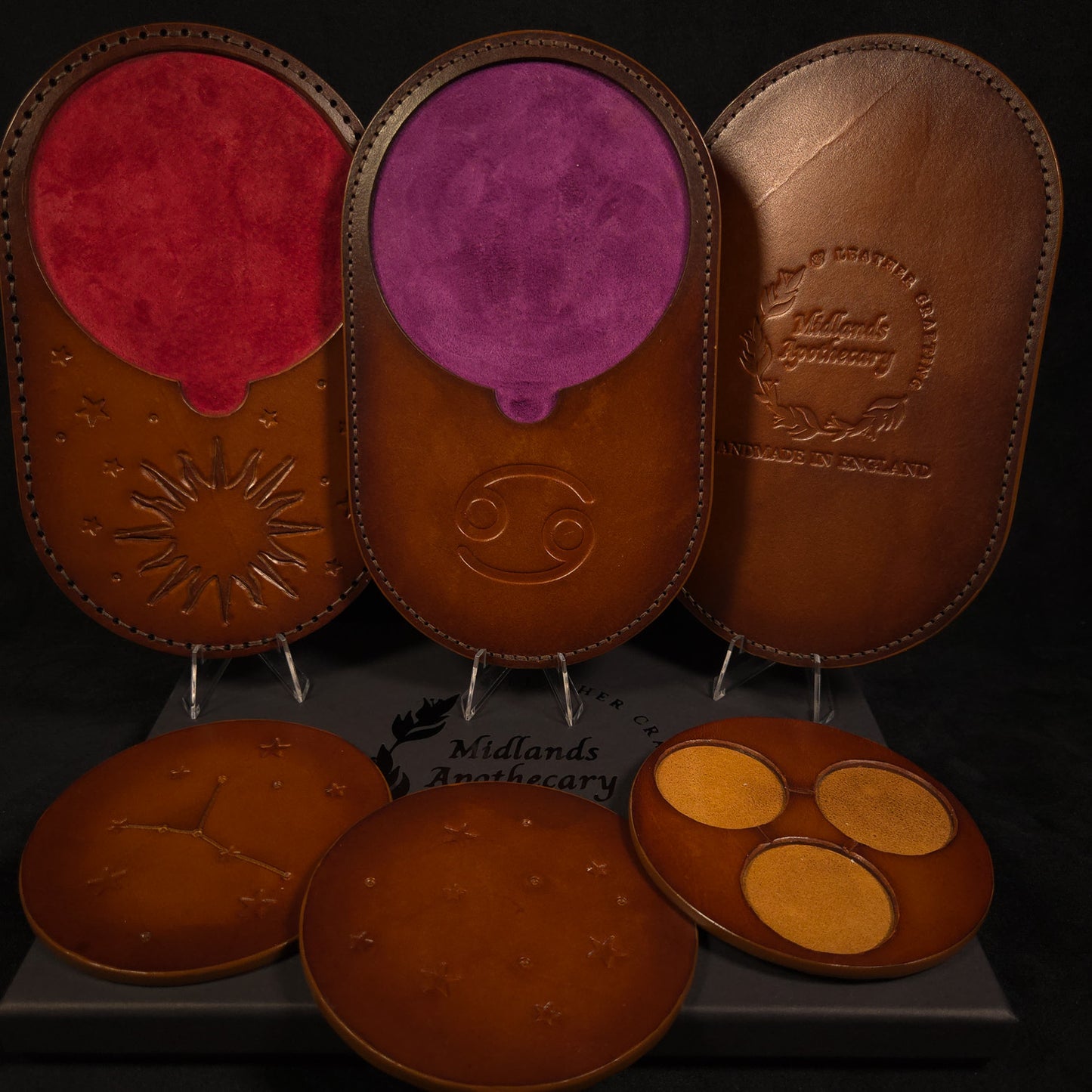 Handmade Leather Ritual Tealight Tray Set (3-Slot)