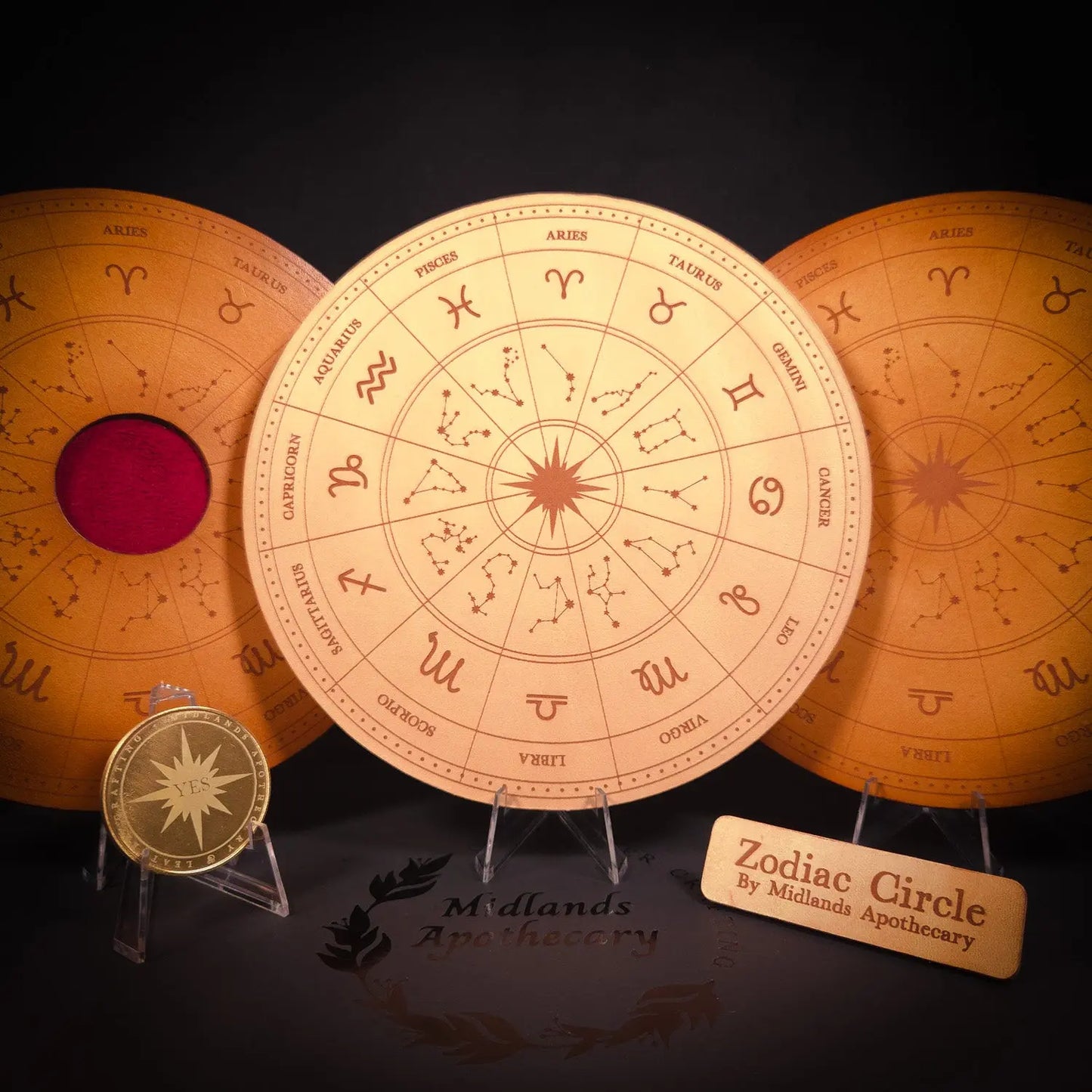 Handmade Leather Zodiac Wheel Mat
