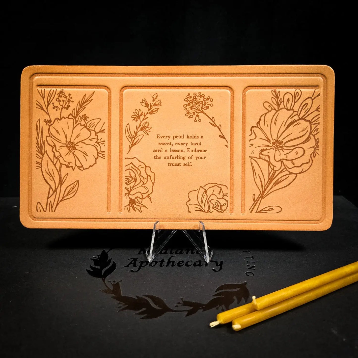 Handmade Leather Pocket Floral Tarot Alter Mat (Fate Edition)