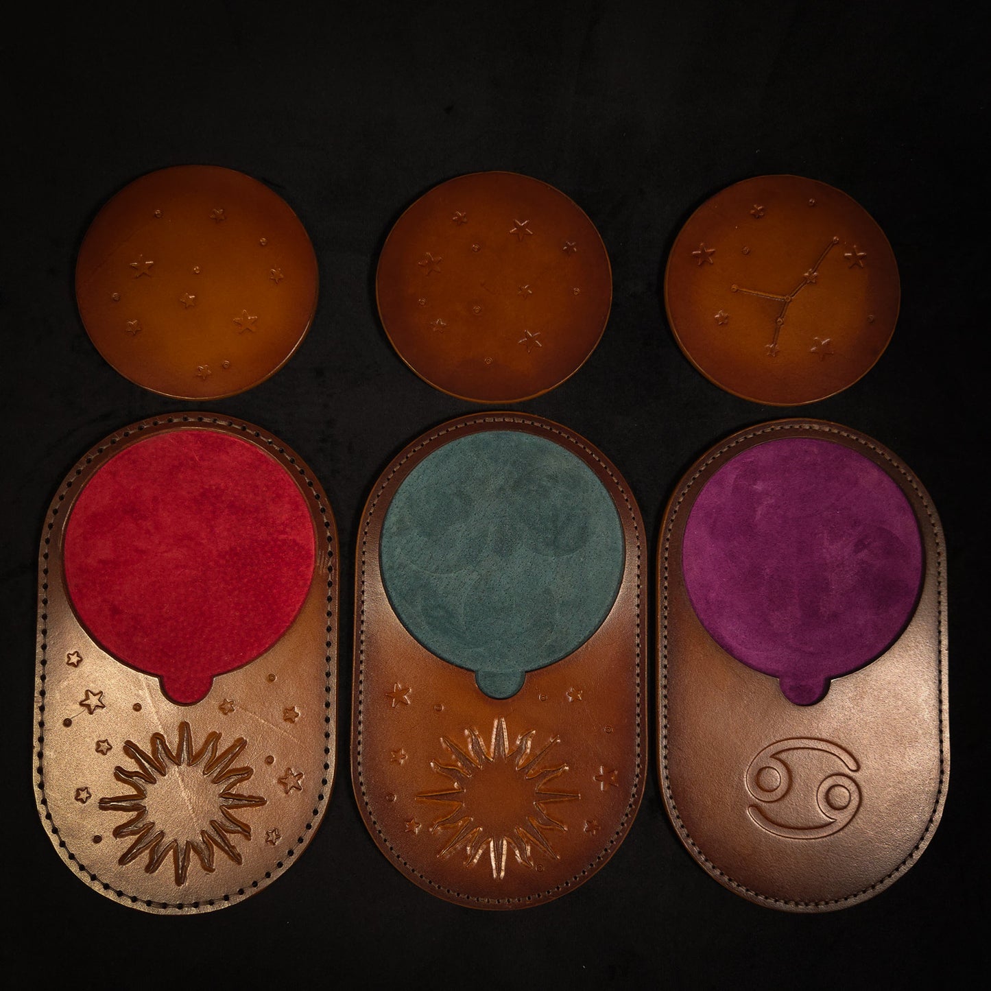 Handmade Leather Ritual Tealight Tray Set (3-Slot)