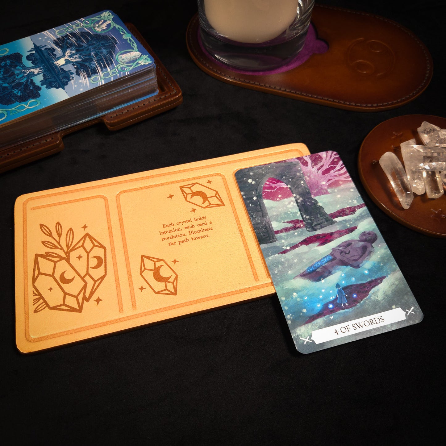 Handmade Leather Pocket Crystal Tarot Alter Mat (Fate Edition)