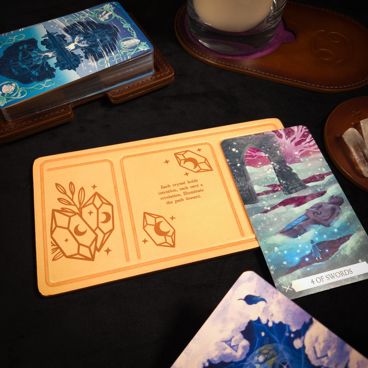 Handmade Leather Pocket Crystal Tarot Alter Mat (Fate Edition)