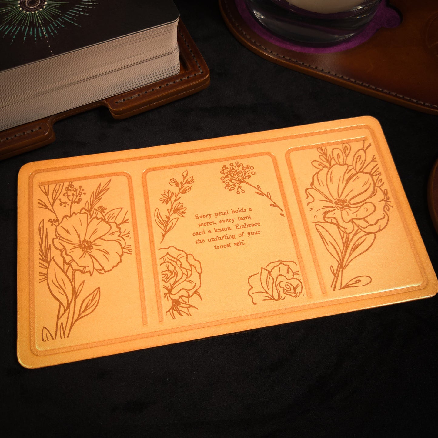 Handmade Leather Pocket Floral Tarot Alter Mat (Fate Edition)