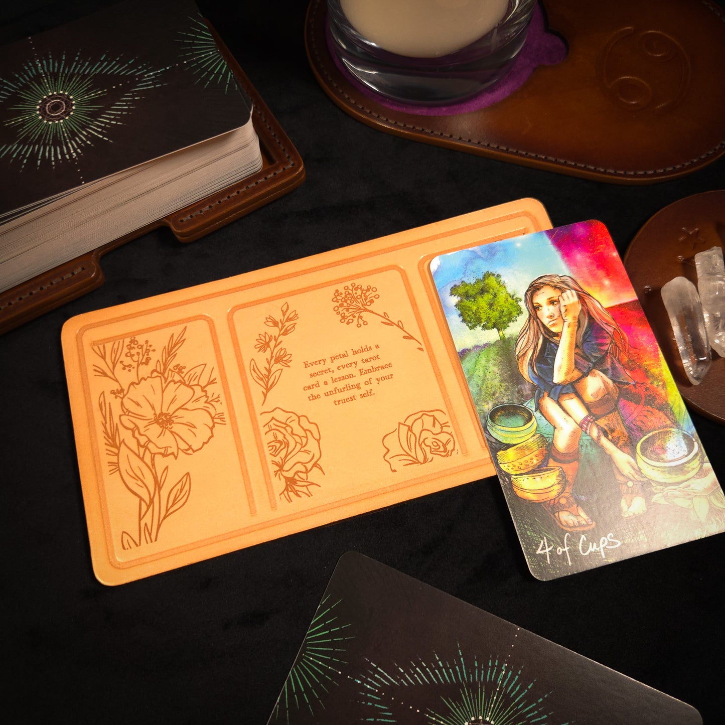 Handmade Leather Pocket Floral Tarot Alter Mat (Fate Edition)