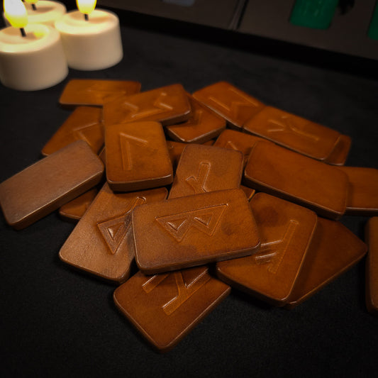 A pile of Leather Elder Futhark Runes