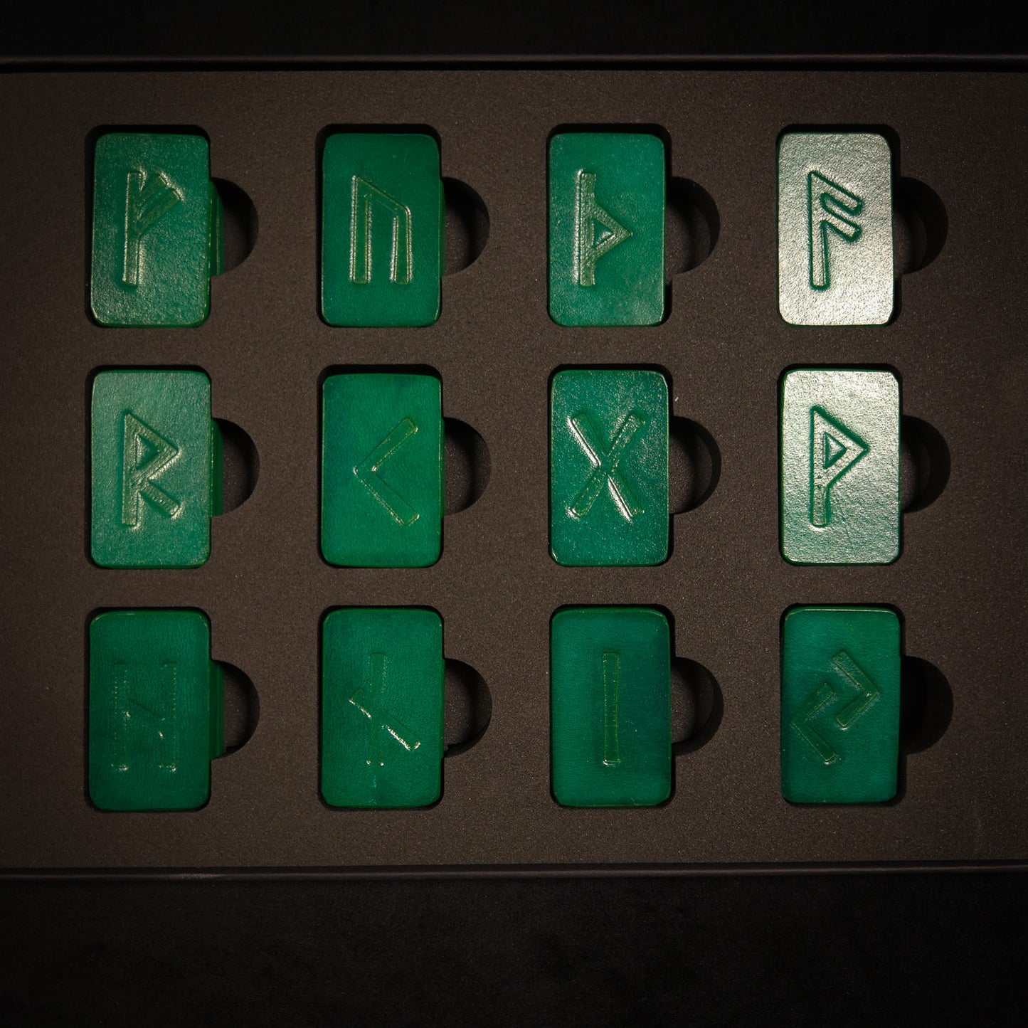Leather Elder Futhark Runes in Green
