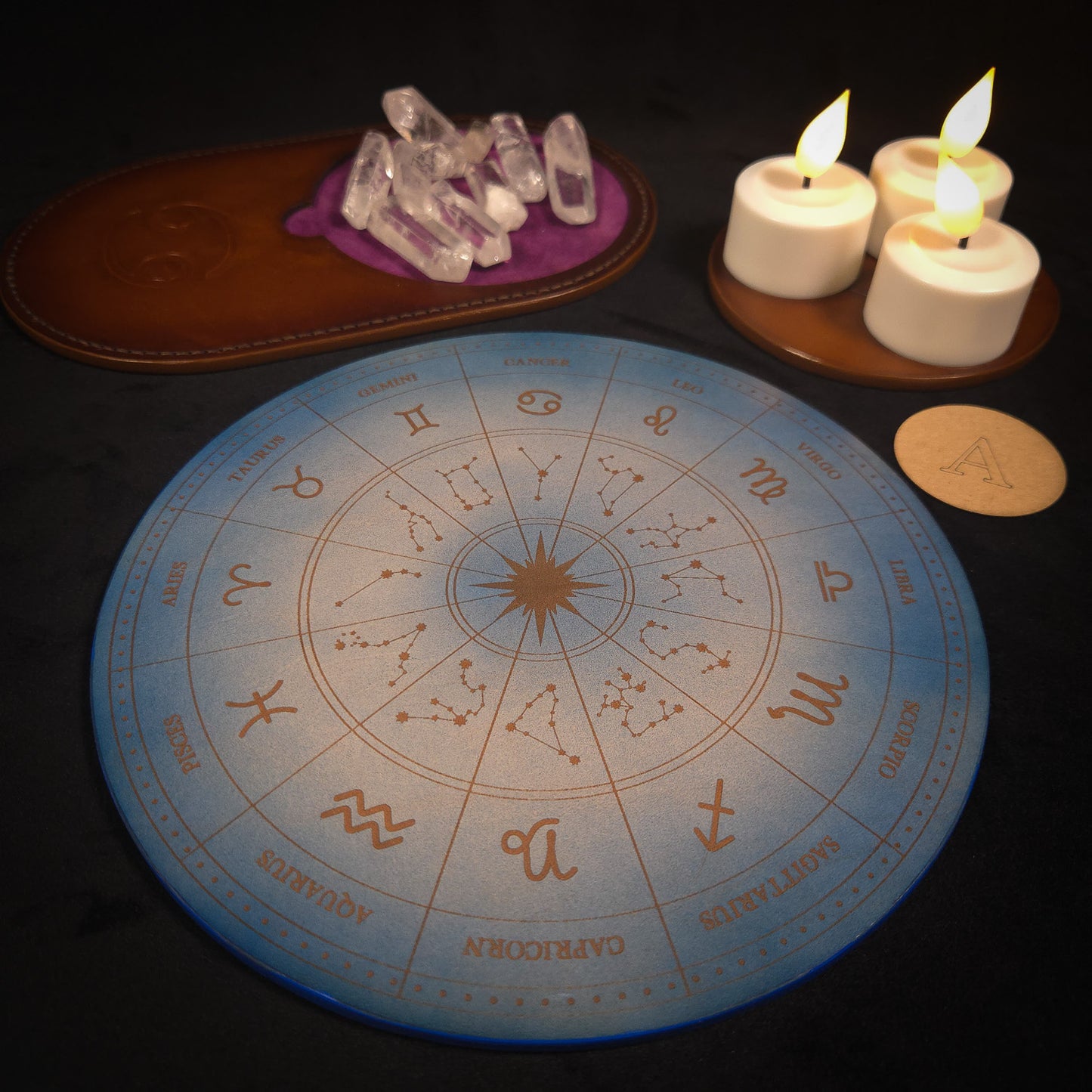 Handmade Leather Zodiac Wheel Mat (Prototypes)