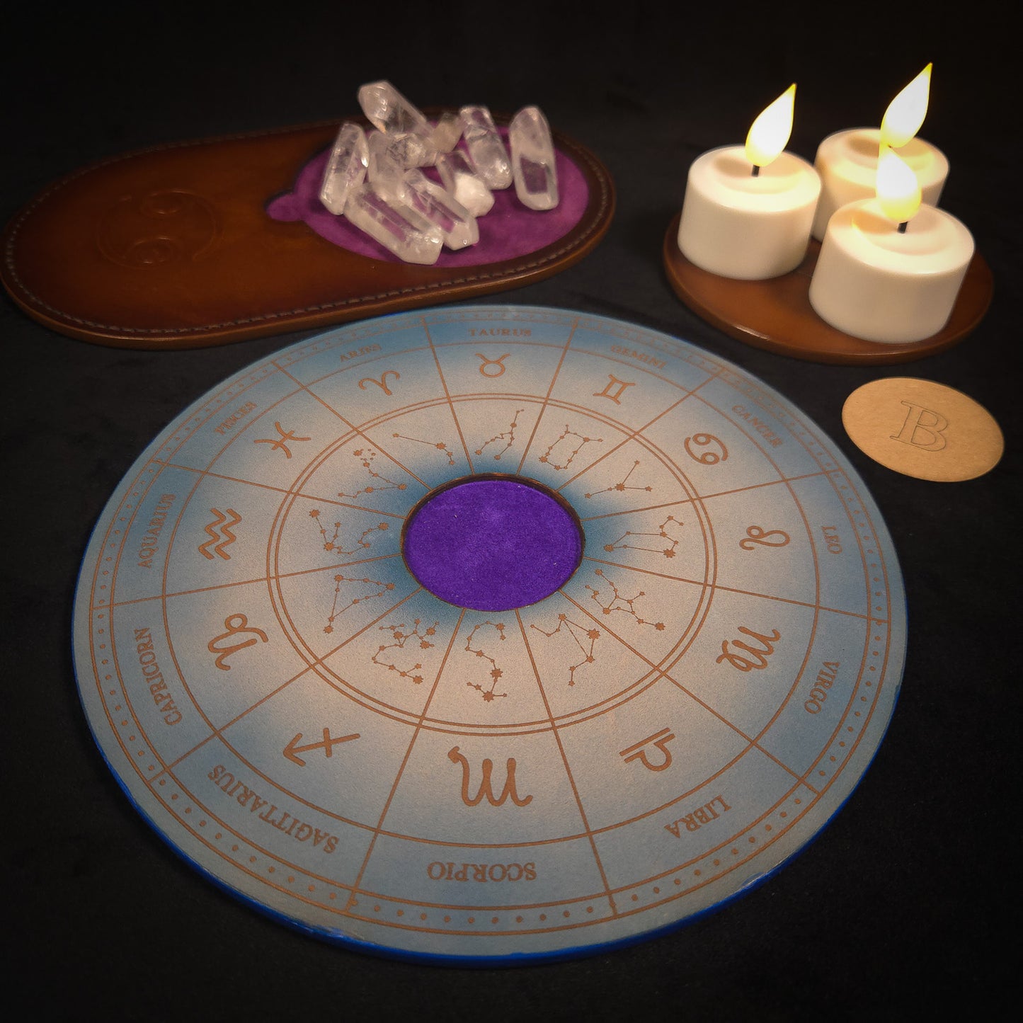 Handmade Leather Zodiac Wheel Mat (Prototypes)