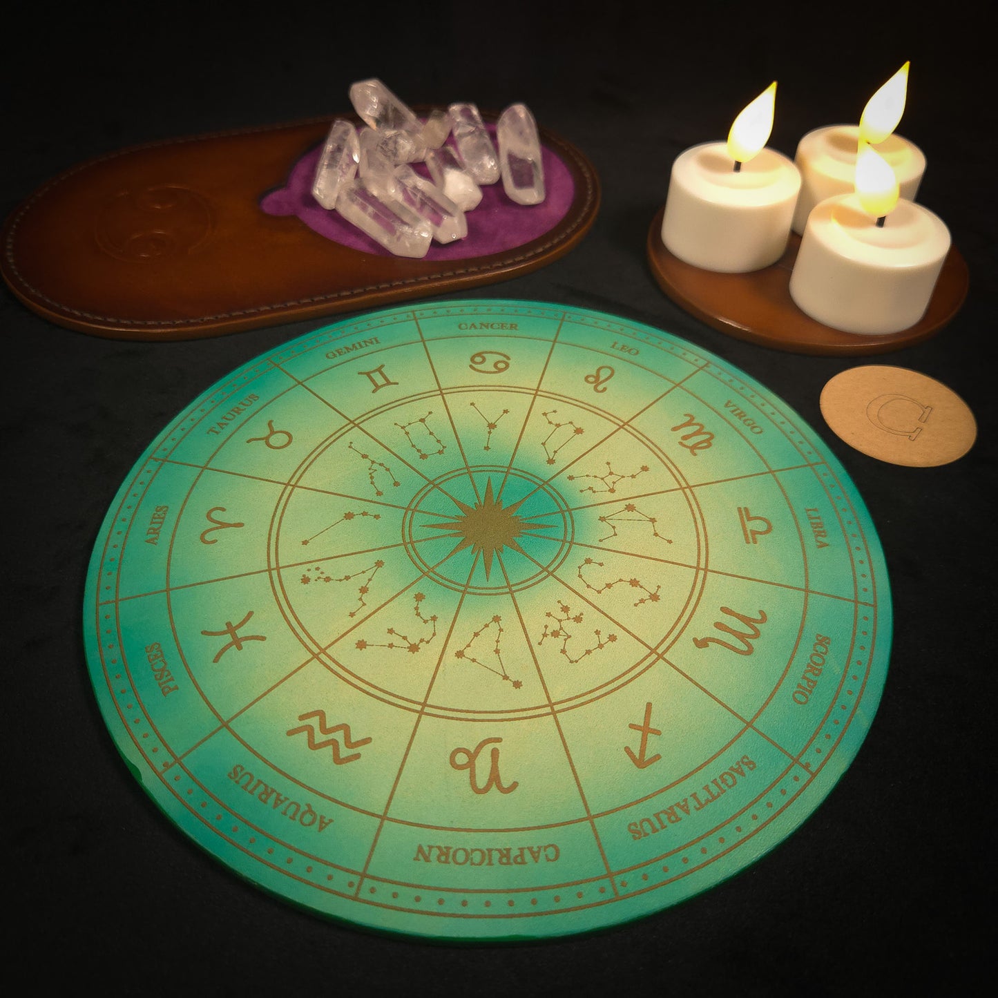 Handmade Leather Zodiac Wheel Mat (Prototypes)