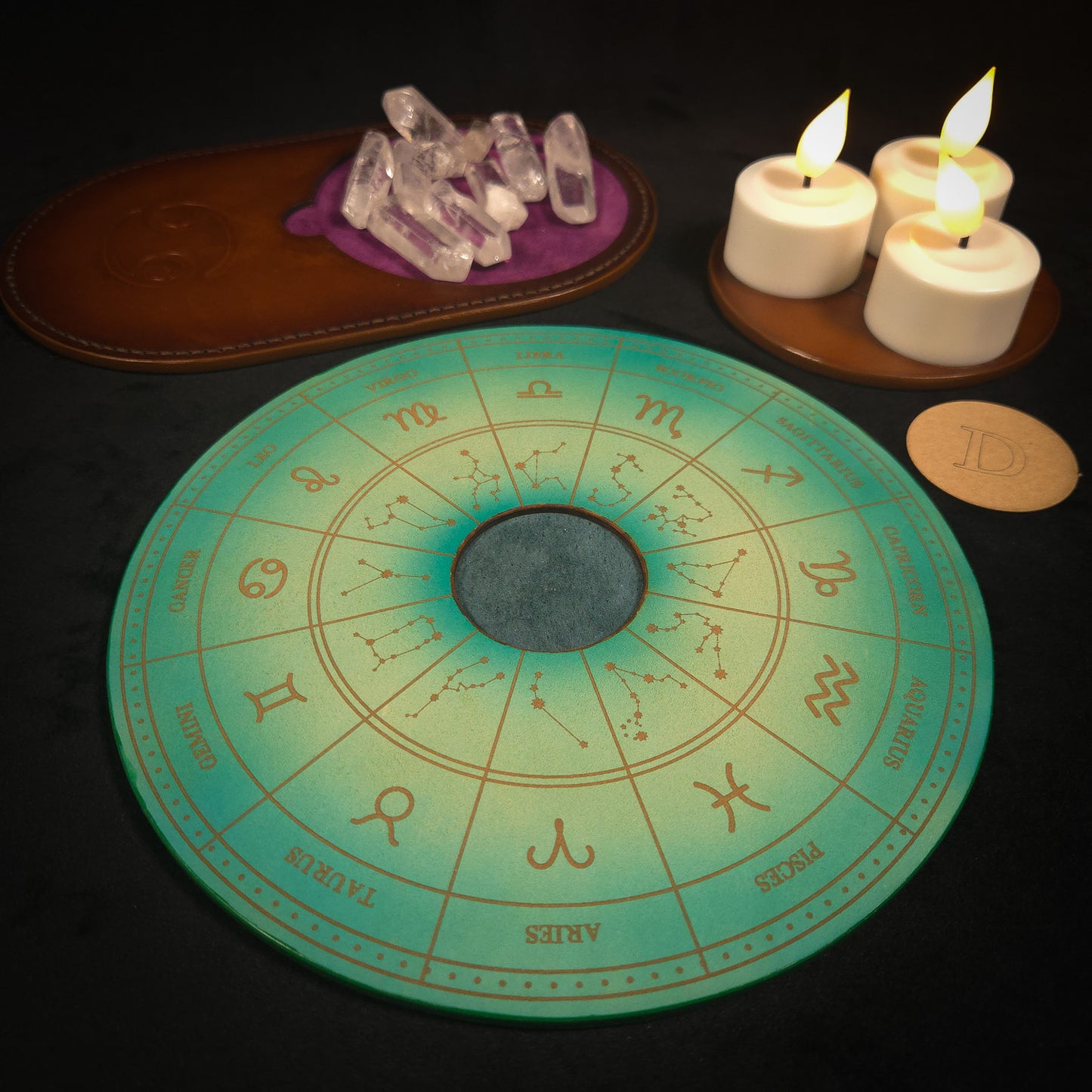 Handmade Leather Zodiac Wheel Mat (Prototypes)