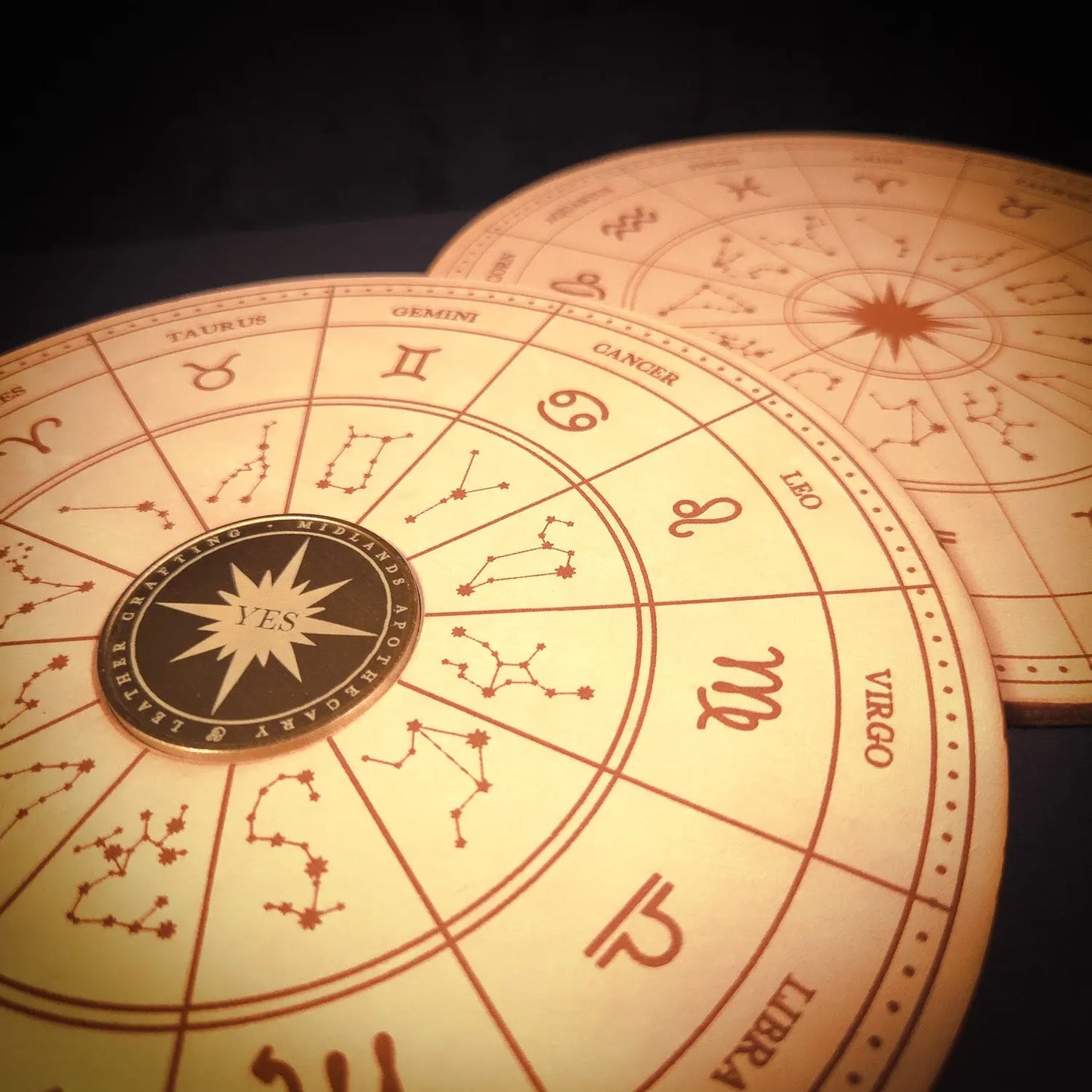 Handmade Leather Zodiac Wheel Mat