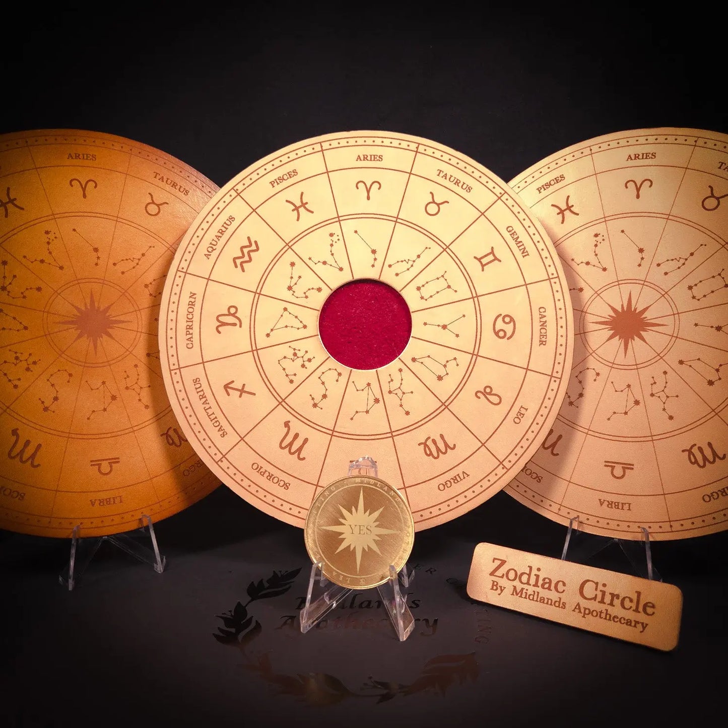 Handmade Leather Zodiac Wheel Mat