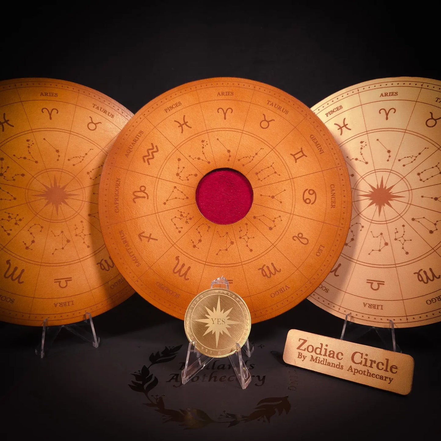 Handmade Leather Zodiac Wheel Mat